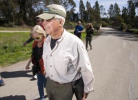 Bruce Beyaert, center, chair of the Trails for Richmond Action Committee (TRAC) leads a group of travel writers on a tour of the San Francisco Bay Trail at